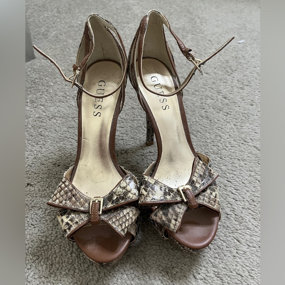 GUESS Snake Print Heels with Brown Accents